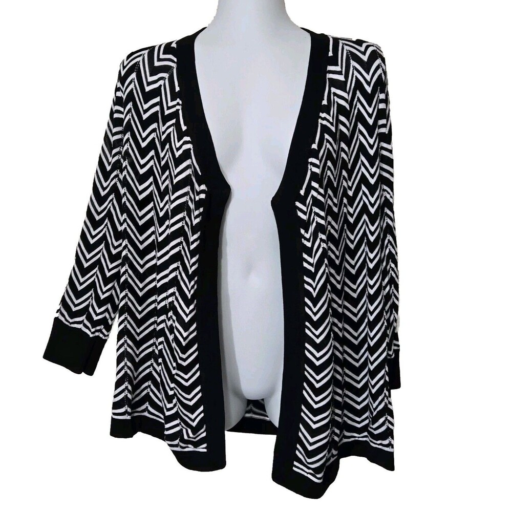 White House Black Market Sweater Womens S Open Front Pointelle Cardigan Chevron